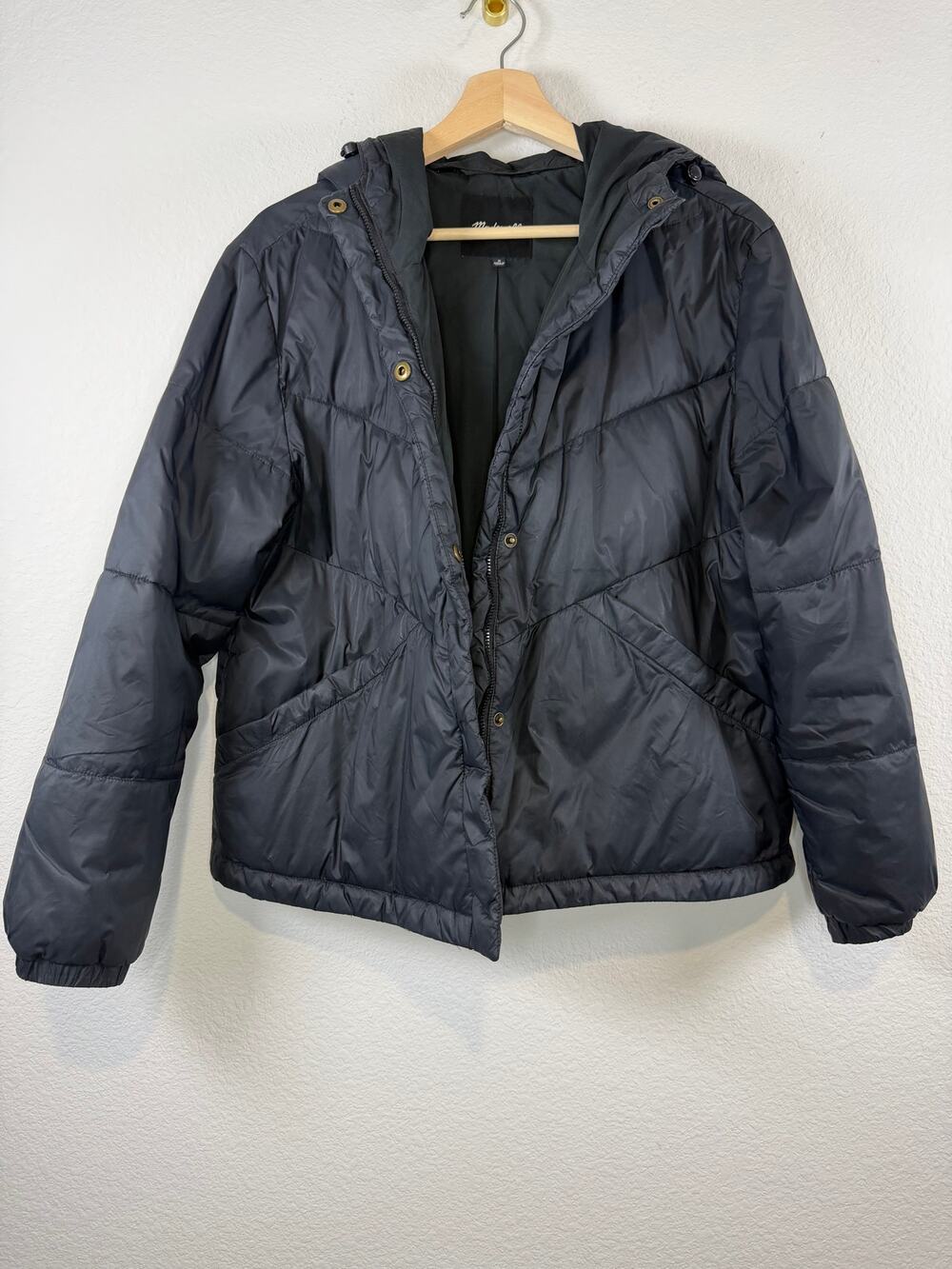 Madewell Black Hooded Puffer Jacket Women’s Medium